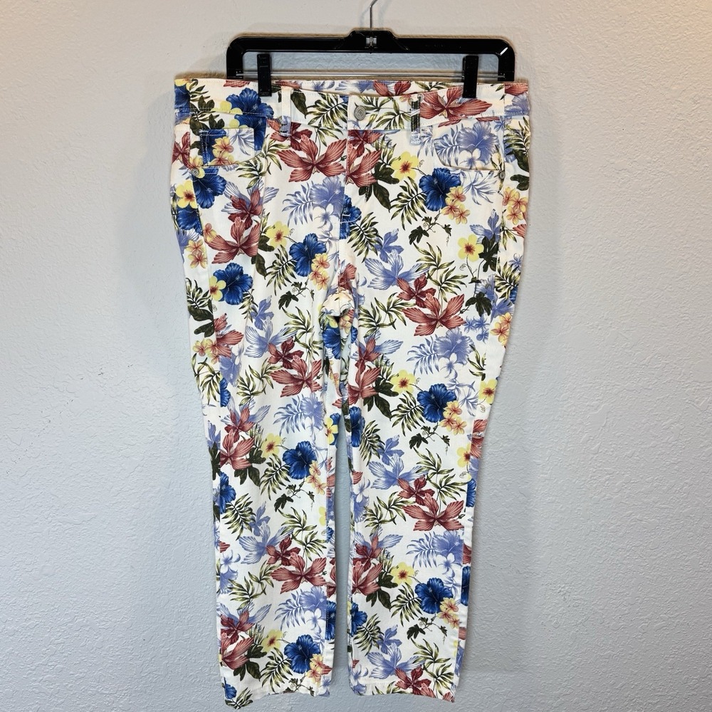 Tommy Bahama Denim Womens 12 Tropical Floral Ankle Pants White TW116462 Hibiscus